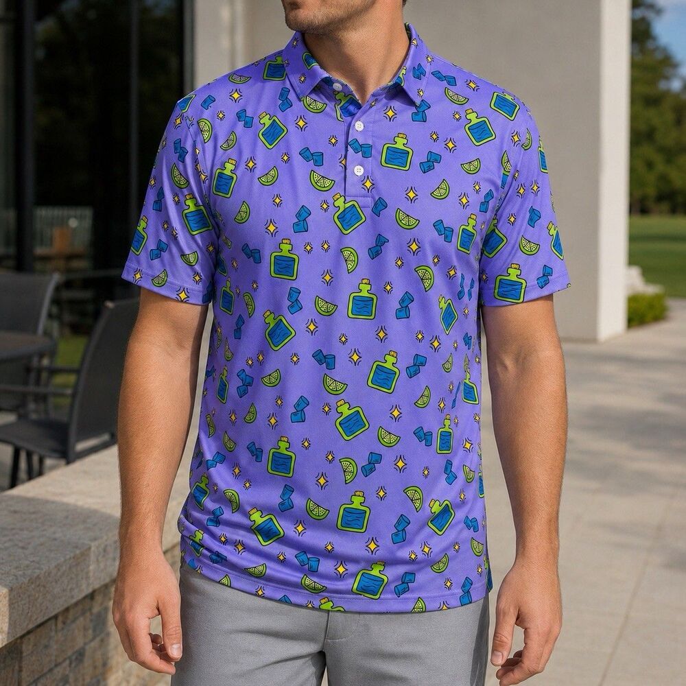 Sunday Swagger Tequila Time Golf Polo Men’s L Purple Lime Stretch Performance